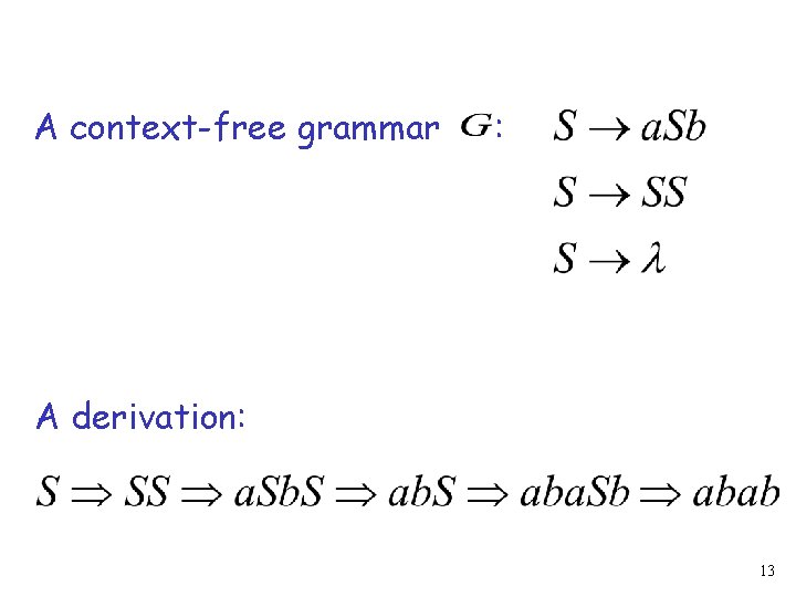 A context-free grammar : A derivation: 13 
