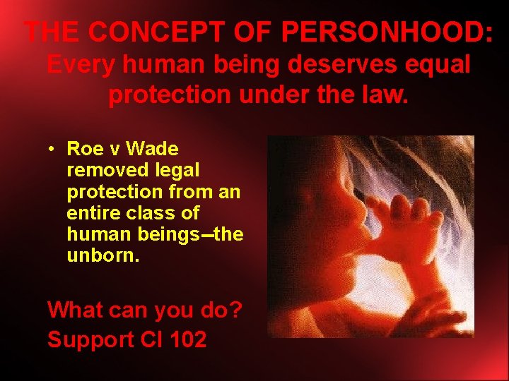 THE CONCEPT OF PERSONHOOD: Every human being deserves equal protection under the law. •