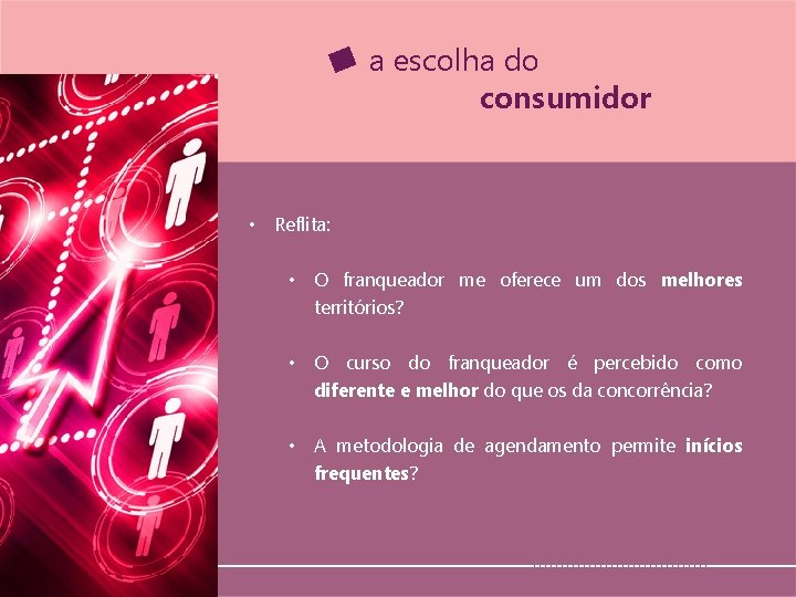 a escolha do consumidor • Reflita: • O franqueador me oferece um dos melhores