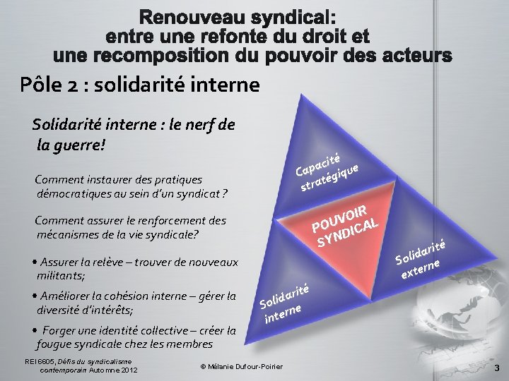 Pôle 2 : solidarité interne Solidarité interne : le nerf de la guerre! ité