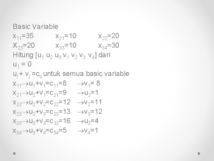 Basic Variable x 11=35 x 21=10 x 22=20 X 23=20 x 33=10 x 34=30