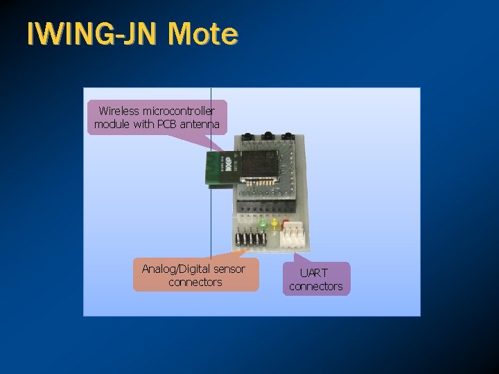 IWING-JN Mote Wireless microcontroller module with PCB antenna Analog/Digital sensor connectors UART connectors 