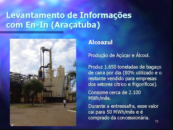 Levantamento de Informações com En-In (Araçatuba) Alcoazul Produção de Açúcar e Álcool. Produz 1.