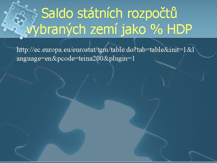 Saldo státních rozpočtů vybraných zemí jako % HDP http: //ec. europa. eu/eurostat/tgm/table. do? tab=table&init=1&l