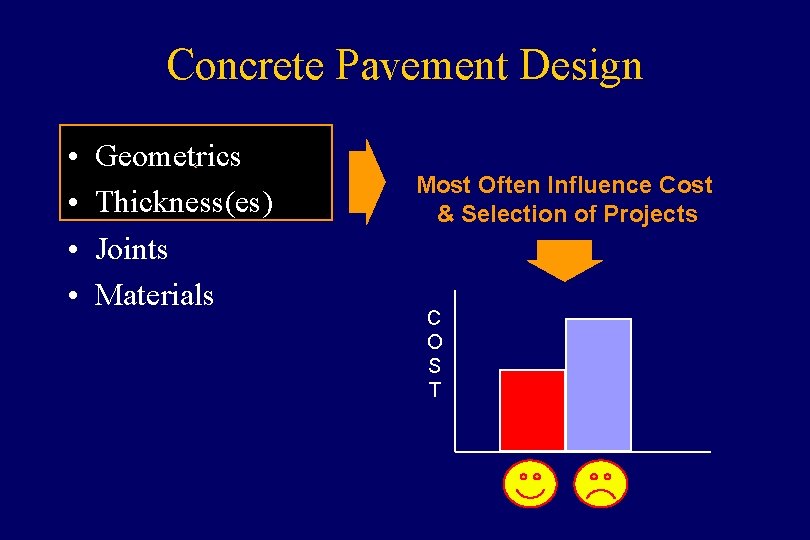 Concrete Pavement Design • • Geometrics ` Thickness(es) Joints Materials Most Often Influence Cost