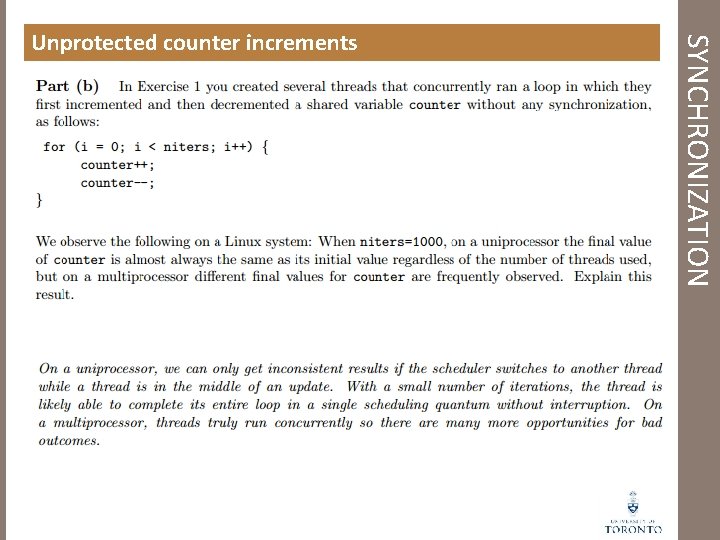 SYNCHRONIZATION Unprotected counter increments 