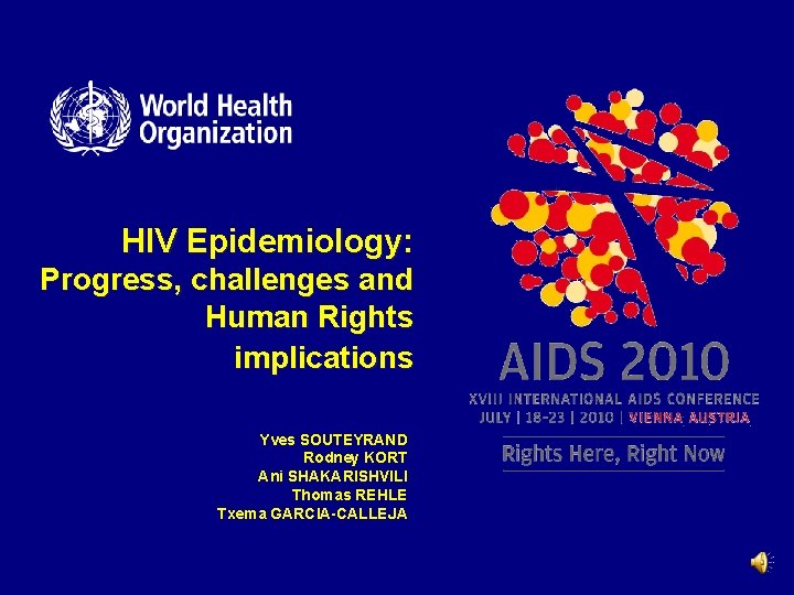 HIV Epidemiology: Epidemiology Progress, challenges and Human Rights implications Yves SOUTEYRAND Rodney KORT Ani