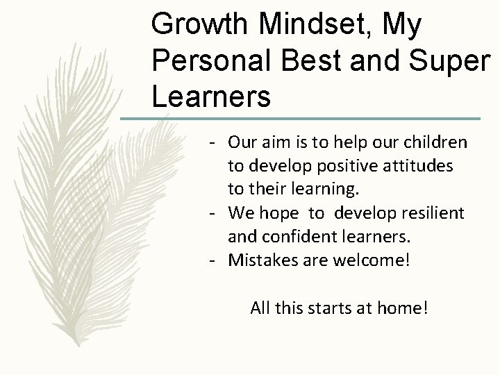 Growth Mindset, My Personal Best and Super Learners - Our aim is to help