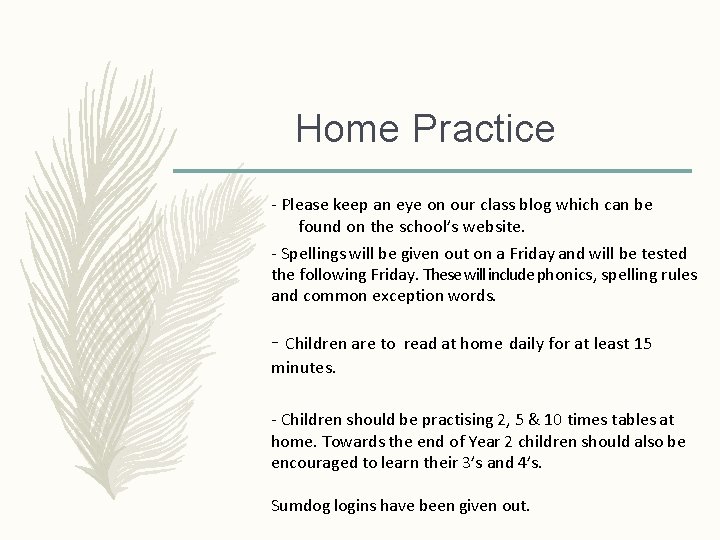 Home Practice - Please keep an eye on our class blog which can be