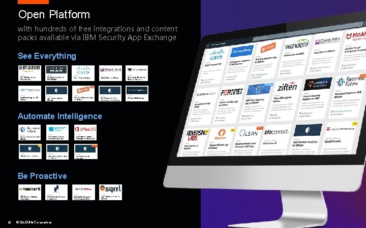 Open Platform with hundreds of free integrations and content packs available via IBM Security
