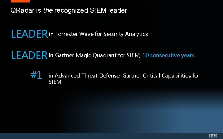 QRadar is the recognized SIEM leader LEADER in Forrester Wave for Security Analytics LEADER