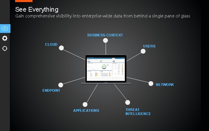 See Everything Gain comprehensive visibility into enterprise-wide data from behind a single pane of