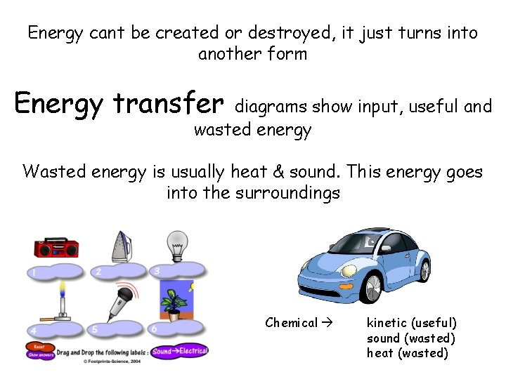 Energy cant be created or destroyed, it just turns into another form Energy transfer