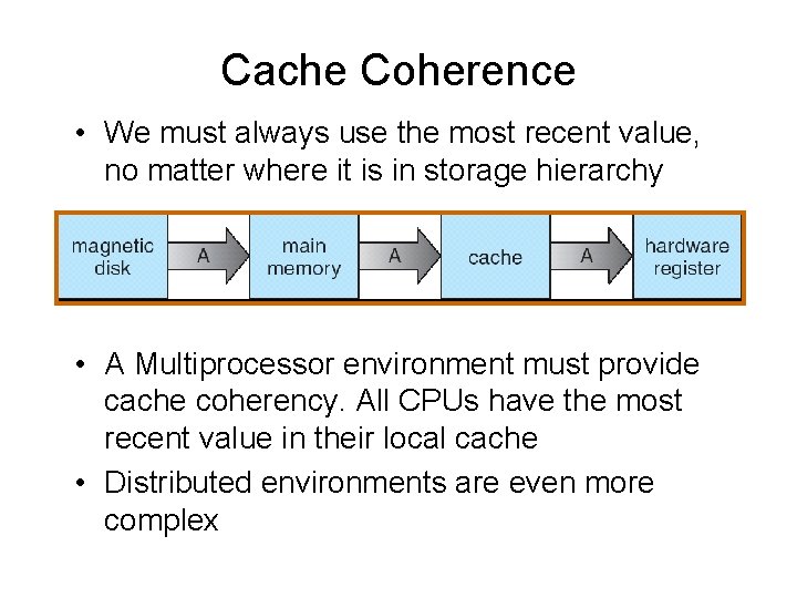 Cache Coherence • We must always use the most recent value, no matter where