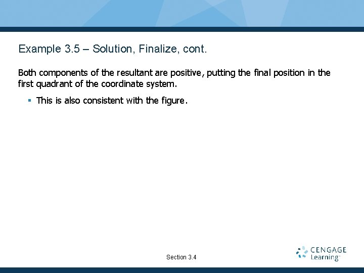 Example 3. 5 – Solution, Finalize, cont. Both components of the resultant are positive,