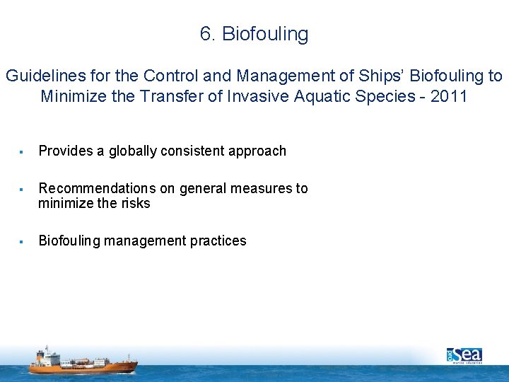 6. Biofouling Guidelines for the Control and Management of Ships’ Biofouling to Minimize the