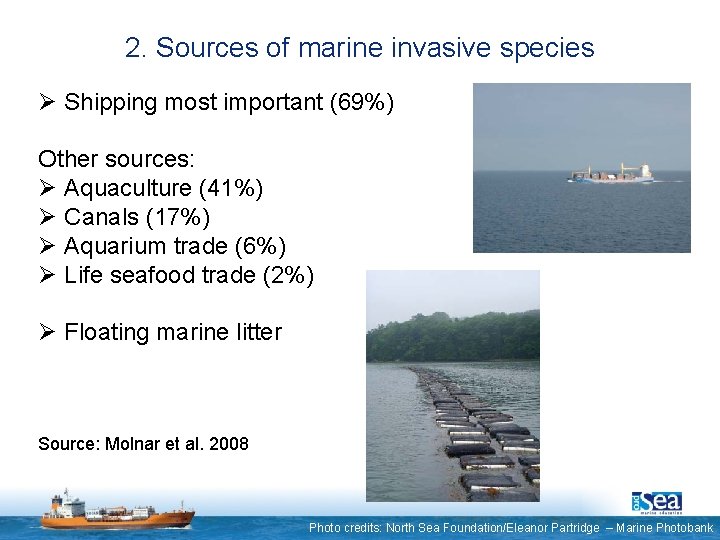 2. Sources of marine invasive species Ø Shipping most important (69%) Other sources: Ø