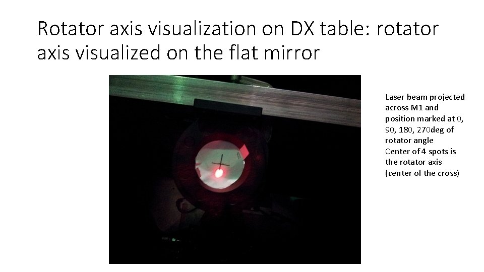 Rotator axis visualization on DX table: rotator axis visualized on the flat mirror Laser