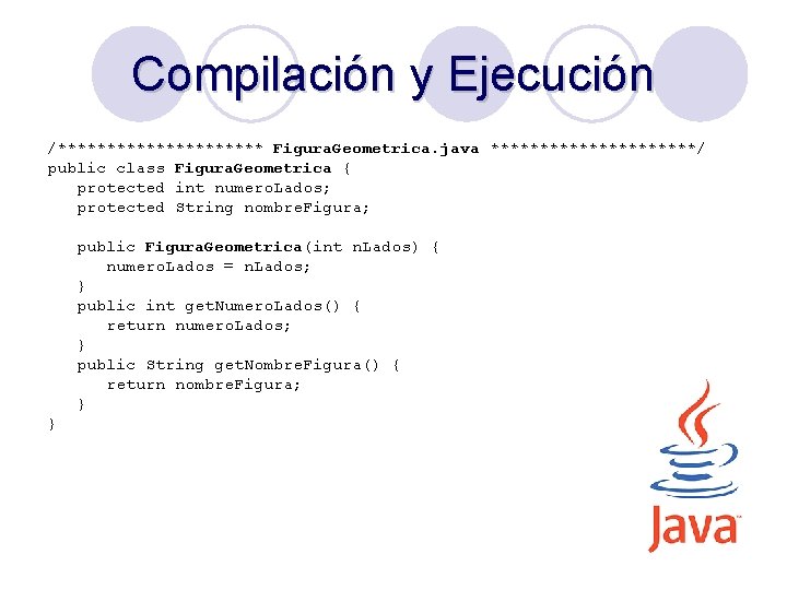 Compilación y Ejecución /*********** Figura. Geometrica. java ***********/ public class Figura. Geometrica { protected