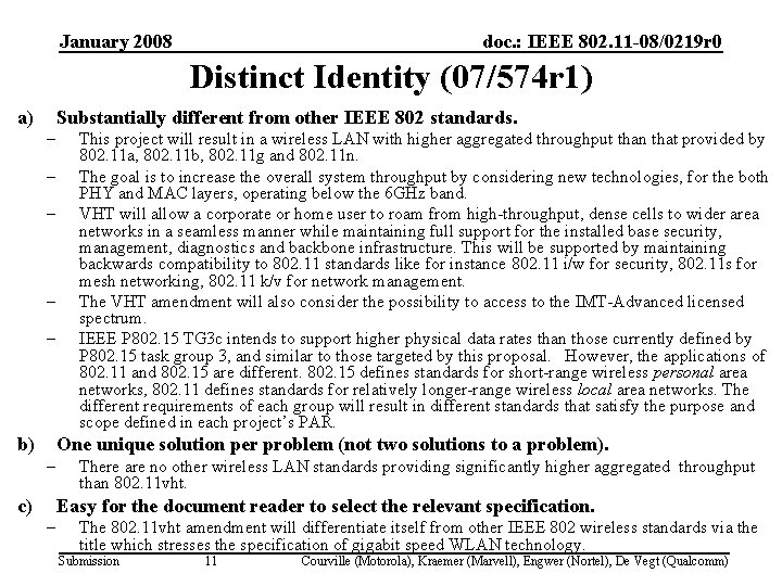 January 2008 doc. : IEEE 802. 11 -08/0219 r 0 Distinct Identity (07/574 r