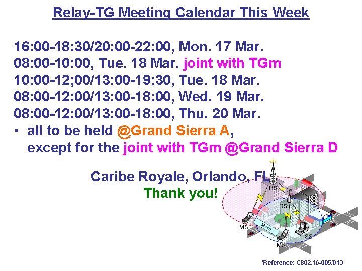 Relay-TG Meeting Calendar This Week 16: 00 -18: 30/20: 00 -22: 00, Mon. 17