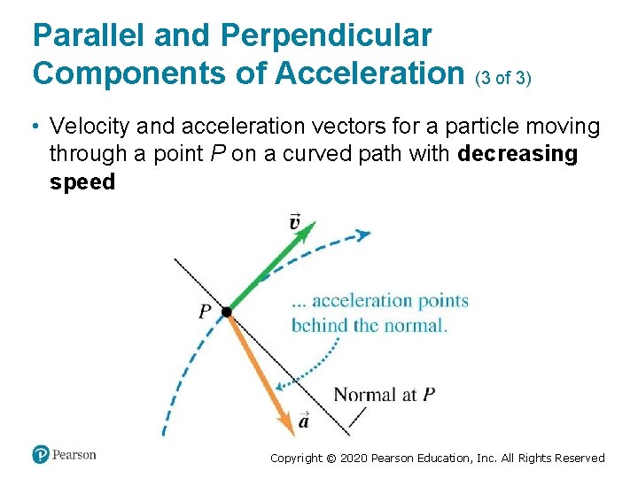 Parallel and Perpendicular Components of Acceleration (3 of 3) • Velocity and acceleration vectors