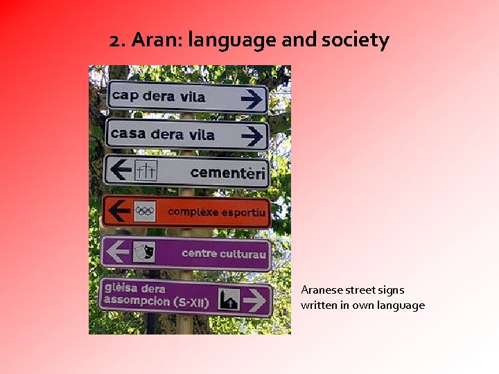 2. Aran: language and society Aranese street signs written in own language 