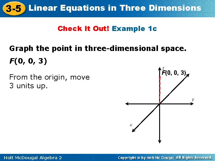 3 -5 Linear Equations in Three Dimensions Check It Out! Example 1 c Graph