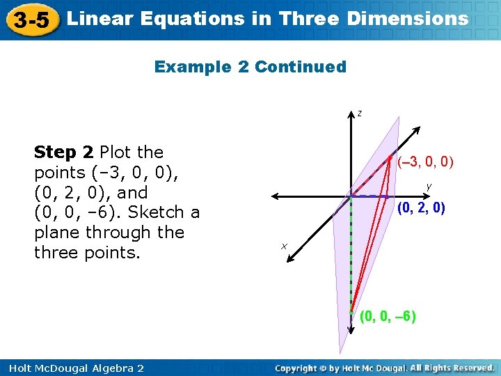 3 -5 Linear Equations in Three Dimensions Example 2 Continued z Step 2 Plot