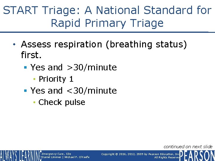 START Triage: A National Standard for Rapid Primary Triage • Assess respiration (breathing status)