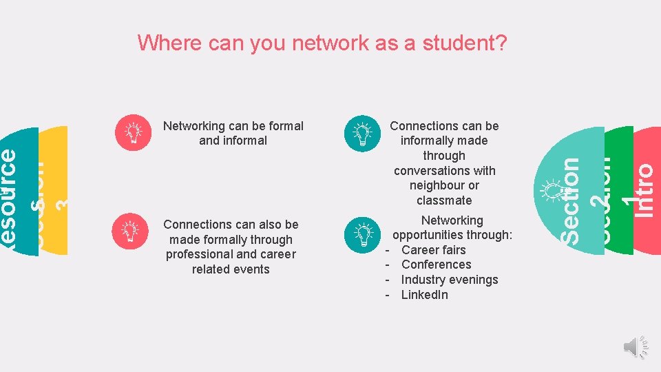 Networking can be formal and informal Connections can also be made formally through professional