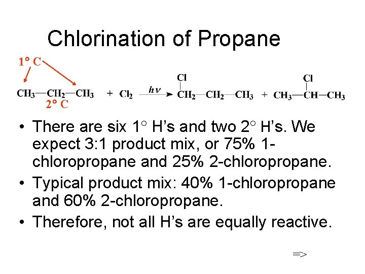 Chlorination of Propane 1 C 2 C • There are six 1 H’s and