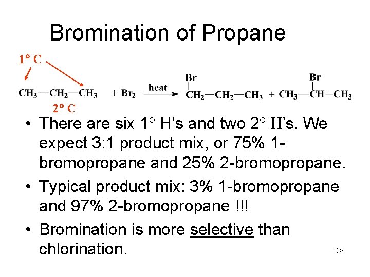 Bromination of Propane 1 C 2 C • There are six 1 H’s and