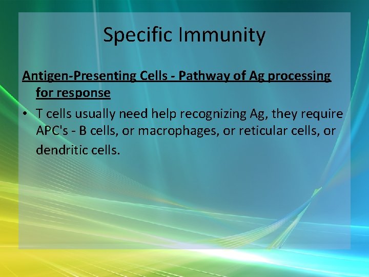 Specific Immunity Antigen-Presenting Cells - Pathway of Ag processing for response • T cells