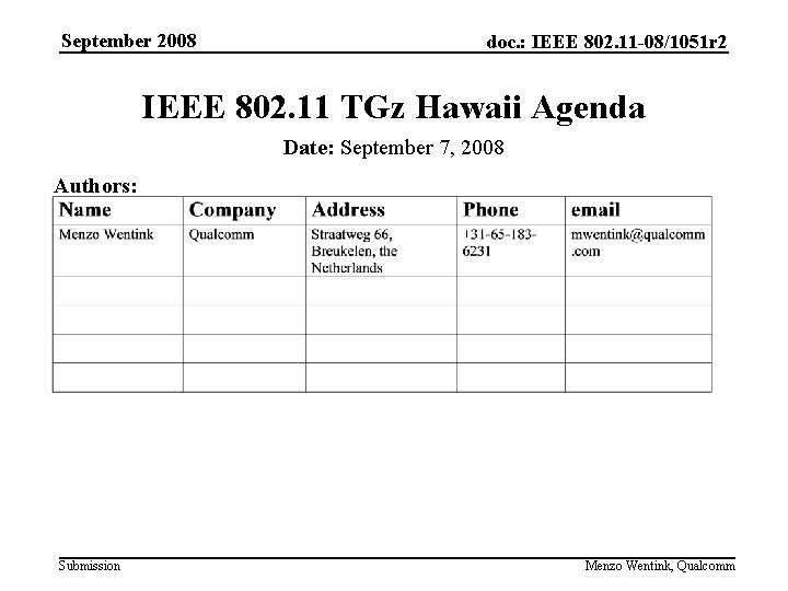 September 2008 doc. : IEEE 802. 11 -08/1051 r 2 IEEE 802. 11 TGz