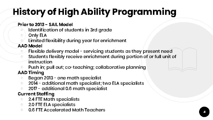 History of High Ability Programming Prior to 2013 - SAIL Model ￮ Identification of