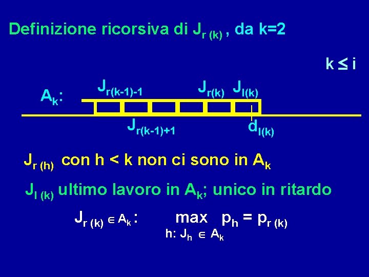 Definizione ricorsiva di Jr (k) , da k=2 k i A k: Jr(k-1)-1 Jr(k)