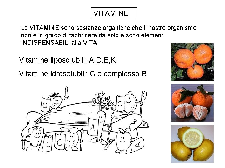 VITAMINE Le VITAMINE sono sostanze organiche il nostro organismo non è in grado di