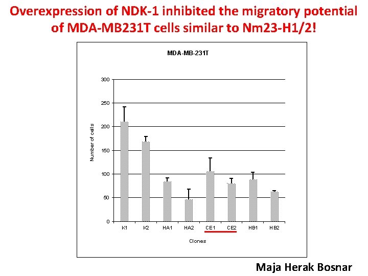 Overexpression of NDK-1 inhibited the migratory potential of MDA-MB 231 T cells similar to