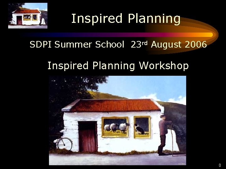 Inspired Planning SDPI Summer School 23 rd August 2006 Inspired Planning Workshop 0 