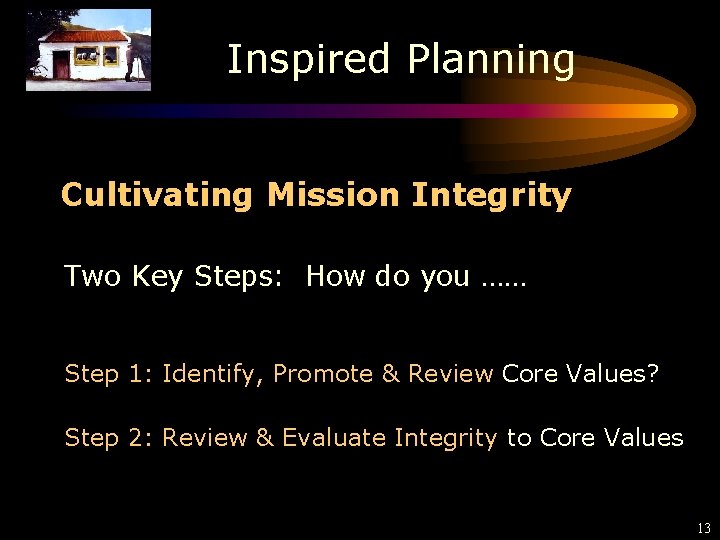 Inspired Planning Cultivating Mission Integrity Two Key Steps: How do you …… Step 1: