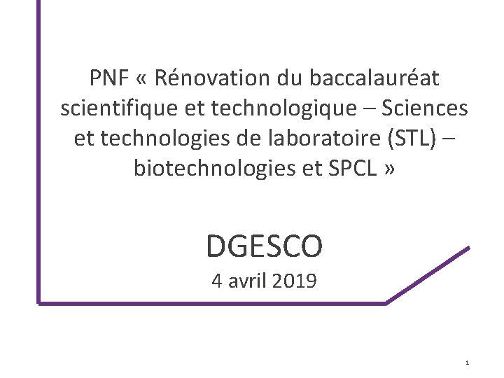 PNF « Rénovation du baccalauréat scientifique et technologique – Sciences et technologies de laboratoire