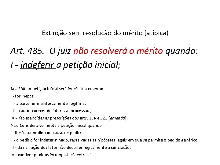 Extinção sem resolução do mérito (atípica) Art. 485. O juiz não resolverá o mérito