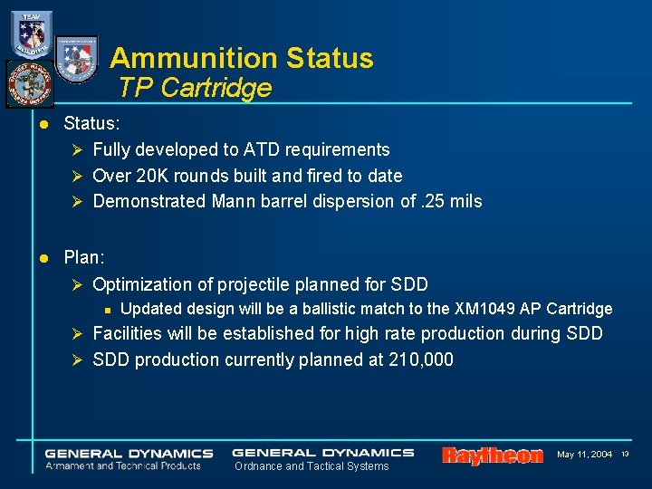 Ammunition Status TP Cartridge l Status: Ø Fully developed to ATD requirements Ø Over Ammunition Status TP Cartridge l Status: Ø Fully developed to ATD requirements Ø Over