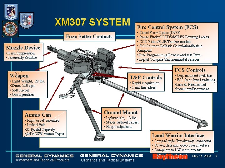 XM 307 SYSTEM • Direct View Optics (DVO) • Range Finder/CIDDS/MILES/Pointing Lasers • CCD XM 307 SYSTEM • Direct View Optics (DVO) • Range Finder/CIDDS/MILES/Pointing Lasers • CCD