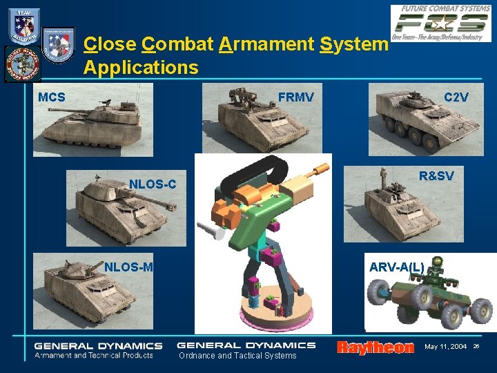 Close Combat Armament System Applications MCS FRMV C 2 V R&SV NLOS-C NLOS-M ARV-A(L) Close Combat Armament System Applications MCS FRMV C 2 V R&SV NLOS-C NLOS-M ARV-A(L)