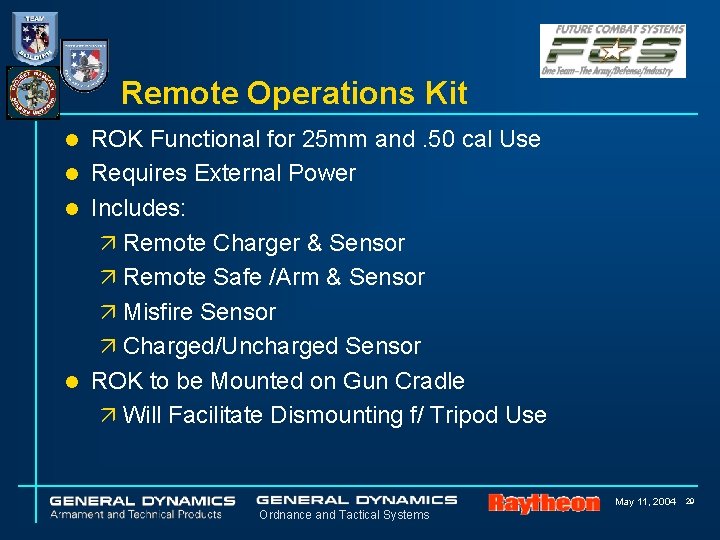 Remote Operations Kit ROK Functional for 25 mm and. 50 cal Use l Requires Remote Operations Kit ROK Functional for 25 mm and. 50 cal Use l Requires