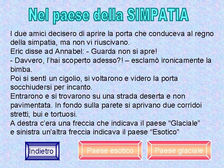 I due amici decisero di aprire la porta che conduceva al regno della simpatia,