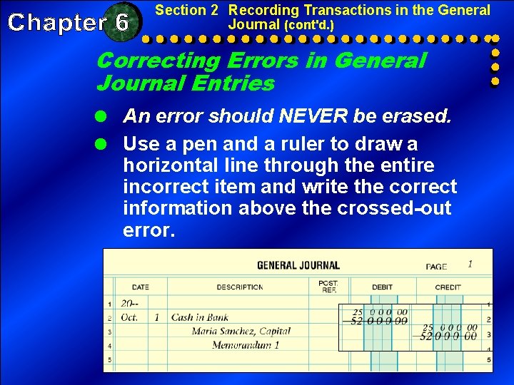 Section 2 Recording Transactions in the General Journal (cont'd. ) Correcting Errors in General