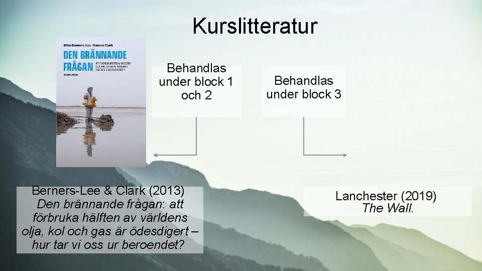 Kurslitteratur Behandlas under block 1 och 2 Berners-Lee & Clark (2013) Den brännande frågan: